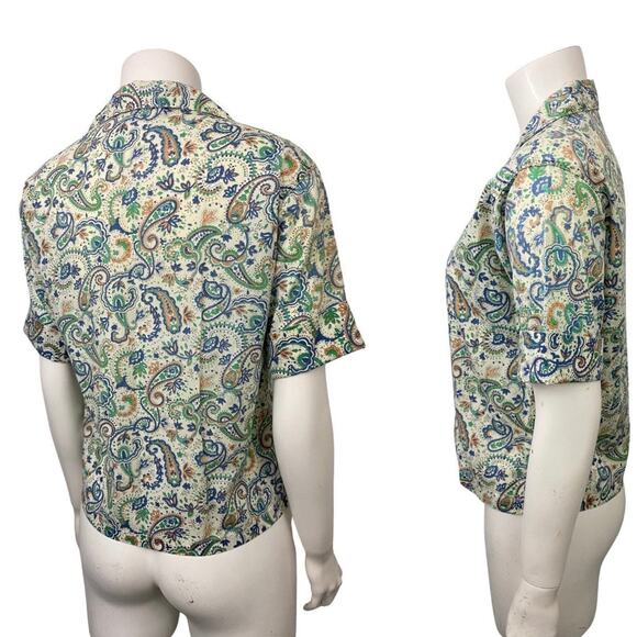 1960s Paisley Print Button Up Blouse Shirt Top / Women’s Small * - Picture 4 of 4